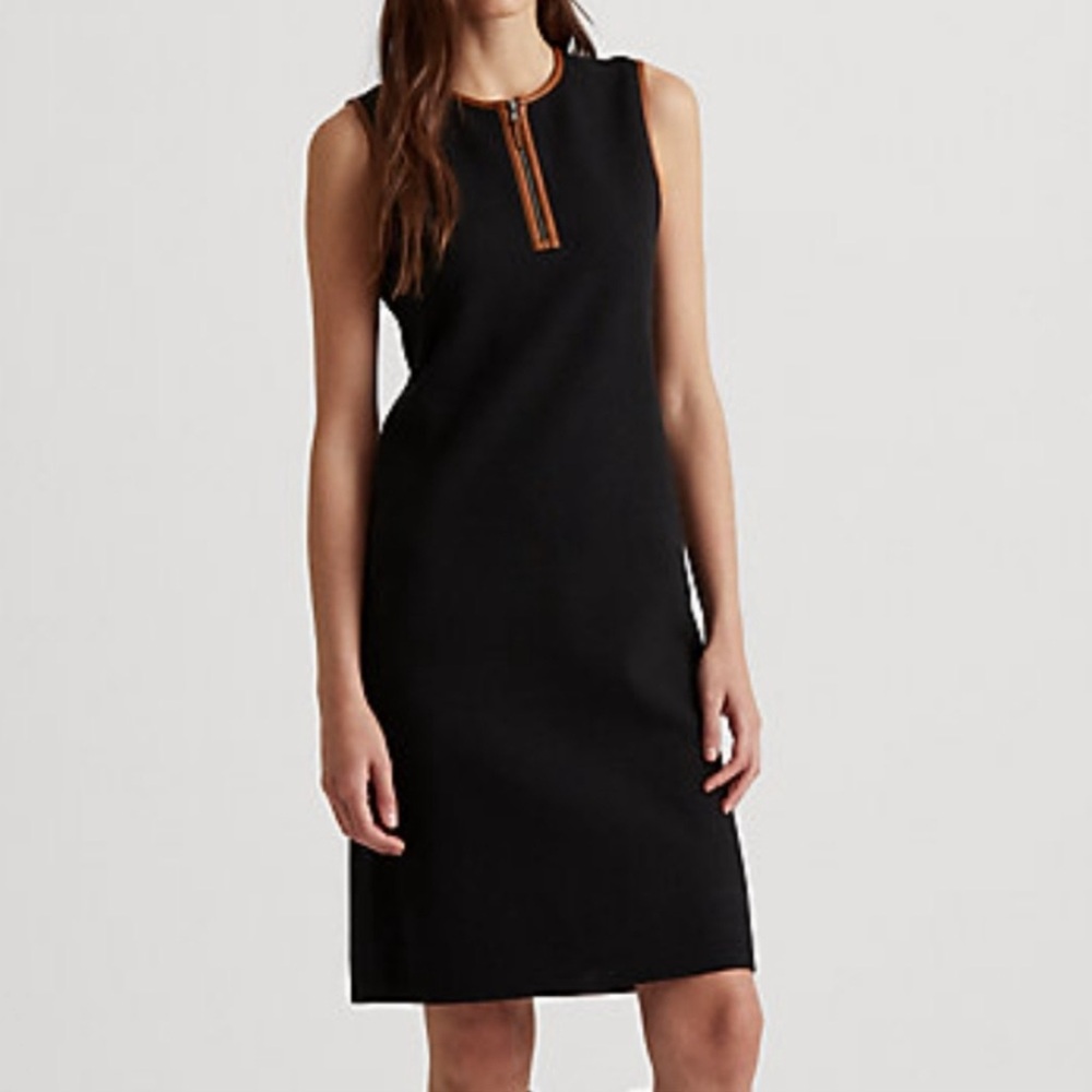 LAUREN Ralph Lauren Black Knit Dress with Faux Leather Trim